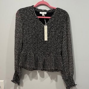 She + Sky Black and White heart pattern  Blouse